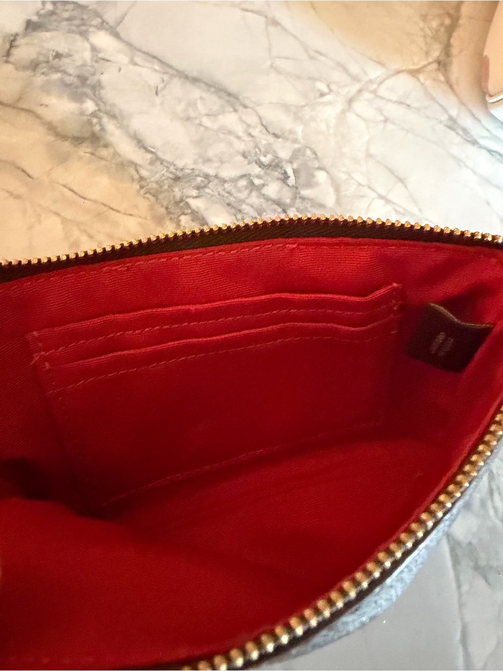Coach Brown Signature Wristlet with Red Center Stripe - Picture 2 of 5